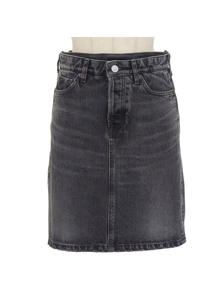 Balenciaga Cotton 100% Leather Patch Side Zip Skirt Black 34